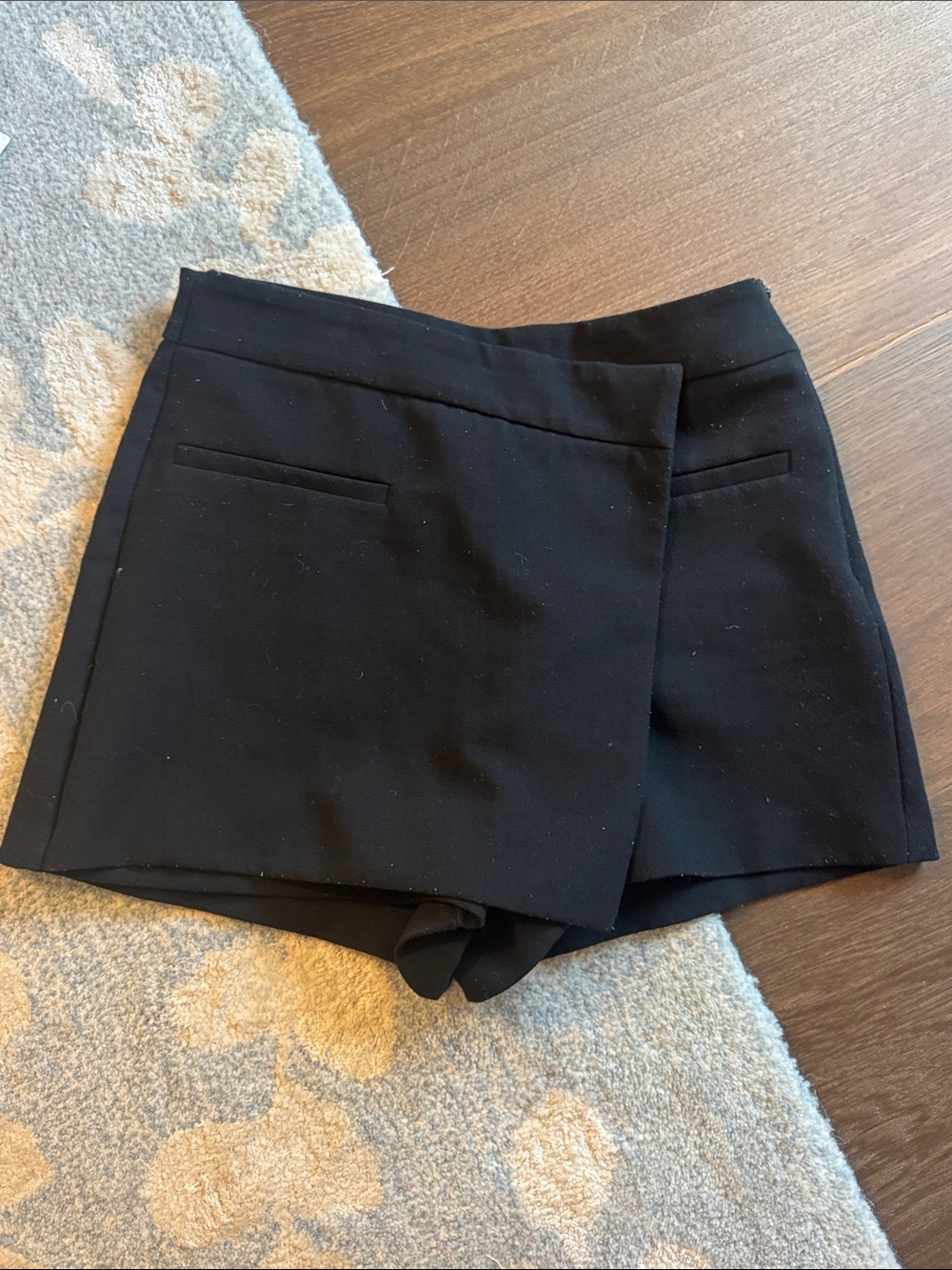 Zara Black Wrap-Front Skort with Faux Pocket Detail